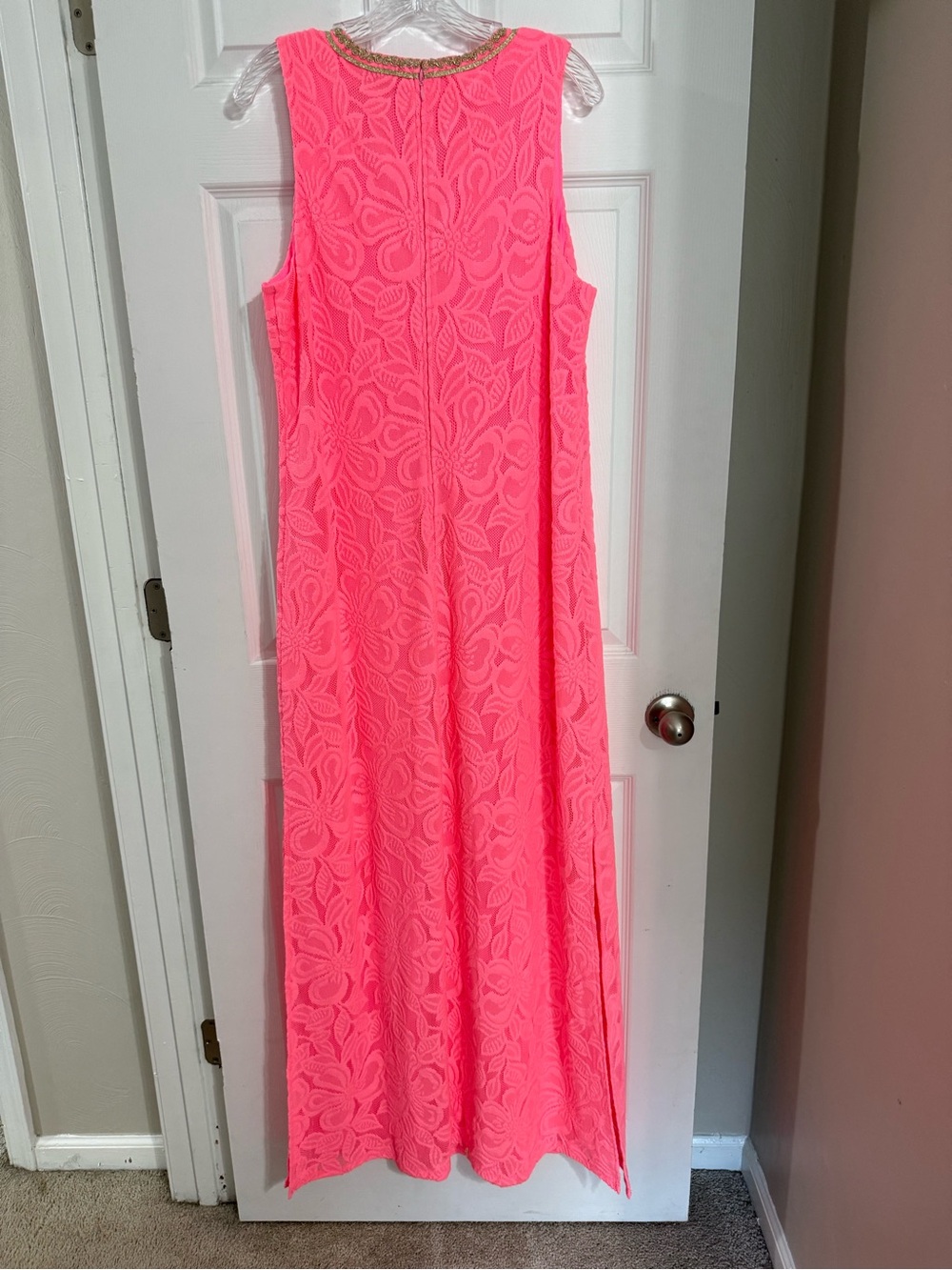 Lilly Pulitzer Carlotta Coral Maxi Dress with Gold Embellished Neckline NWT - Picture 8 of 10